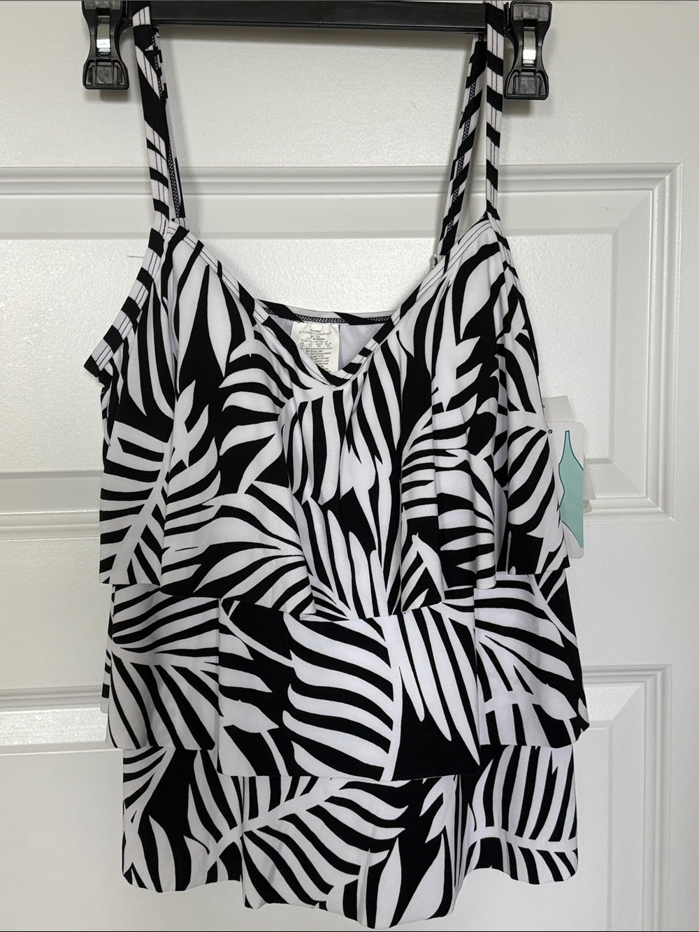 Swim Solutions Black & White Palm-Print Tiered Swim Tank - Picture 2 of 9